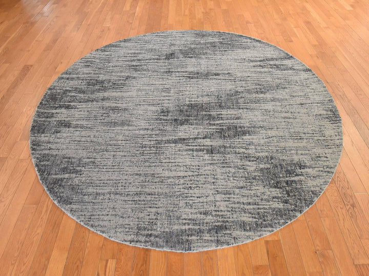 7'8" x 7'9" New Hand Loomed Beige Wool & Silk Round Oriental Rug - MOA10278853