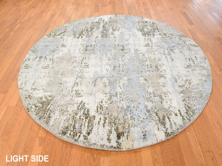 8'1" x 8'1" New Hand Knotted Ivory Wool & Silk Round Oriental Rug - MOA10278854