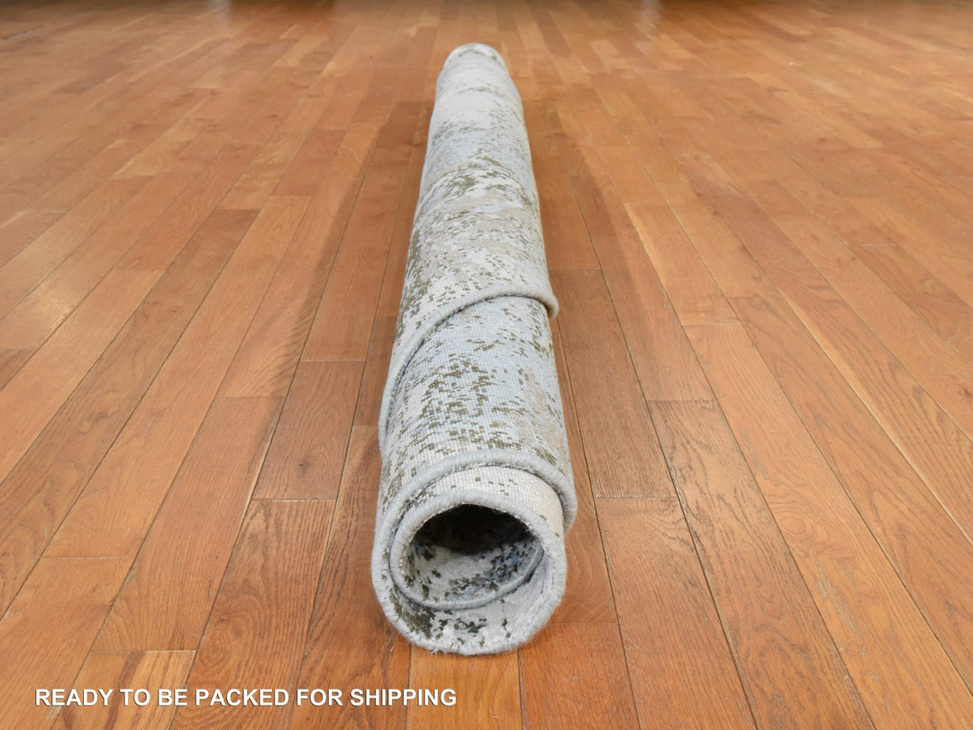 8'1" x 8'1" New Hand Knotted Ivory Wool & Silk Round Oriental Rug - MOA10278854