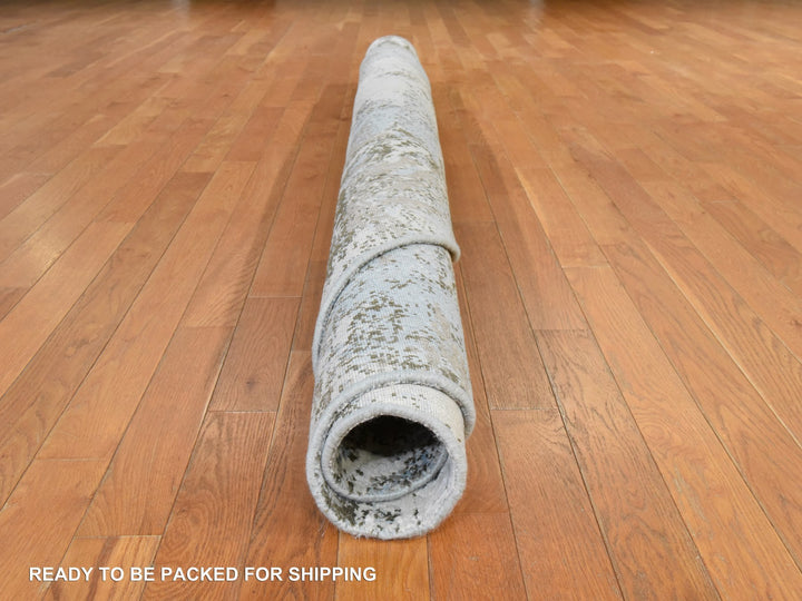 8'1" x 8'1" New Hand Knotted Ivory Wool & Silk Round Oriental Rug - MOA10278854