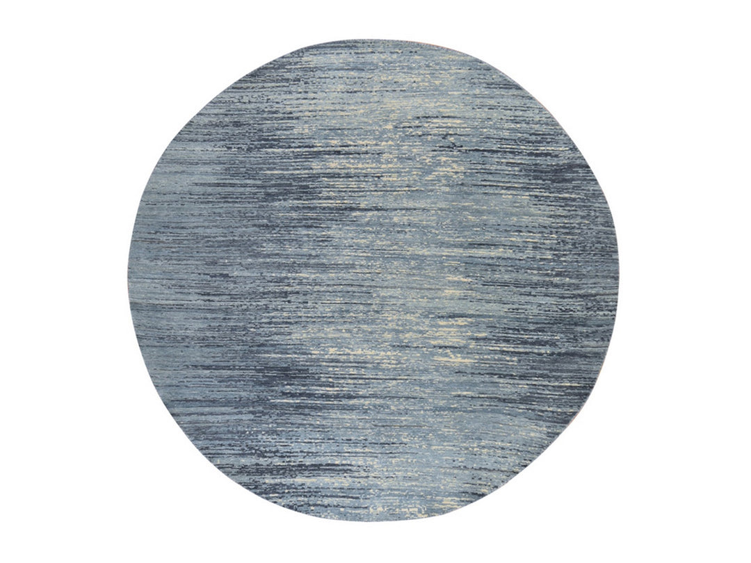 8'0" x 8'0" New Hand Knotted Blue Wool Round Oriental Rug - MOA10278855