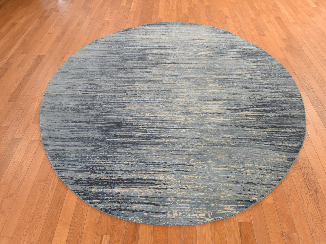 8'0" x 8'0" New Hand Knotted Blue Wool Round Oriental Rug - MOA10278855