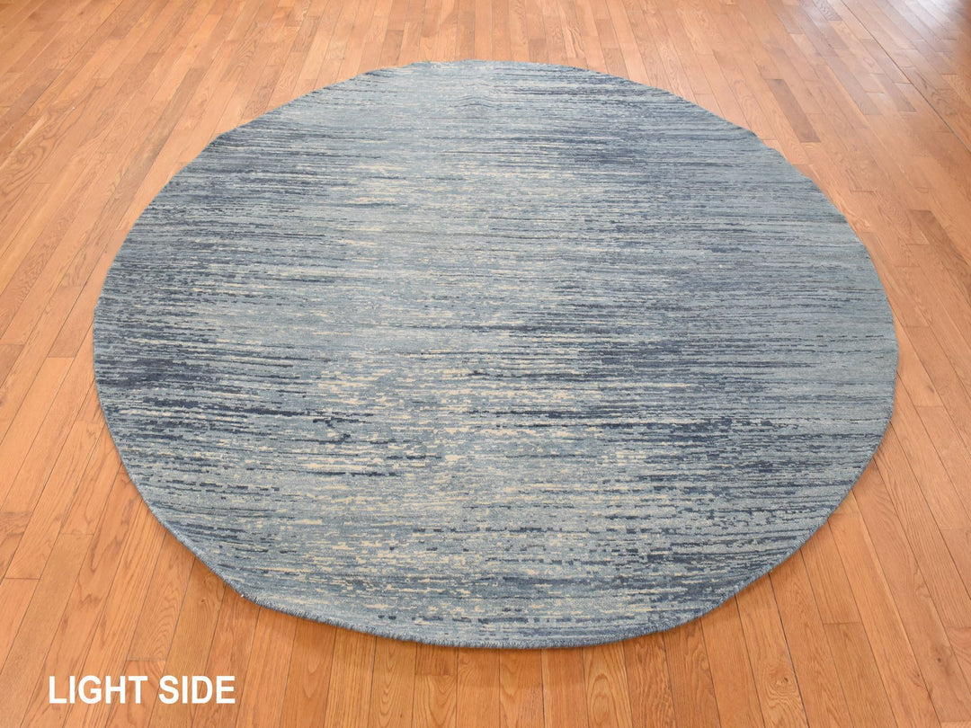 8'0" x 8'0" New Hand Knotted Blue Wool Round Oriental Rug - MOA10278855