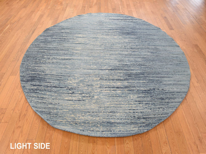 8'0" x 8'0" New Hand Knotted Blue Wool Round Oriental Rug - MOA10278855