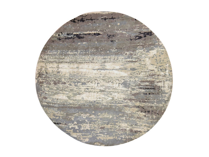 8'3" x 8'3" New Hand Knotted Grey Wool & Silk Round Oriental Rug - MOA10278856