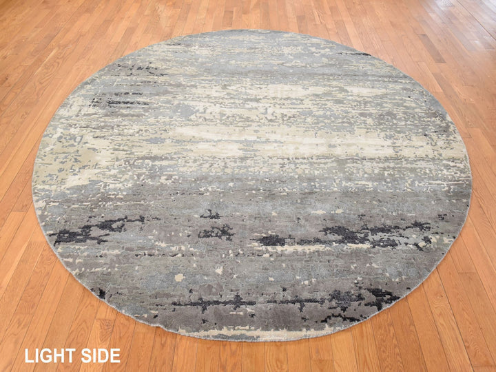 8'3" x 8'3" New Hand Knotted Grey Wool & Silk Round Oriental Rug - MOA10278856