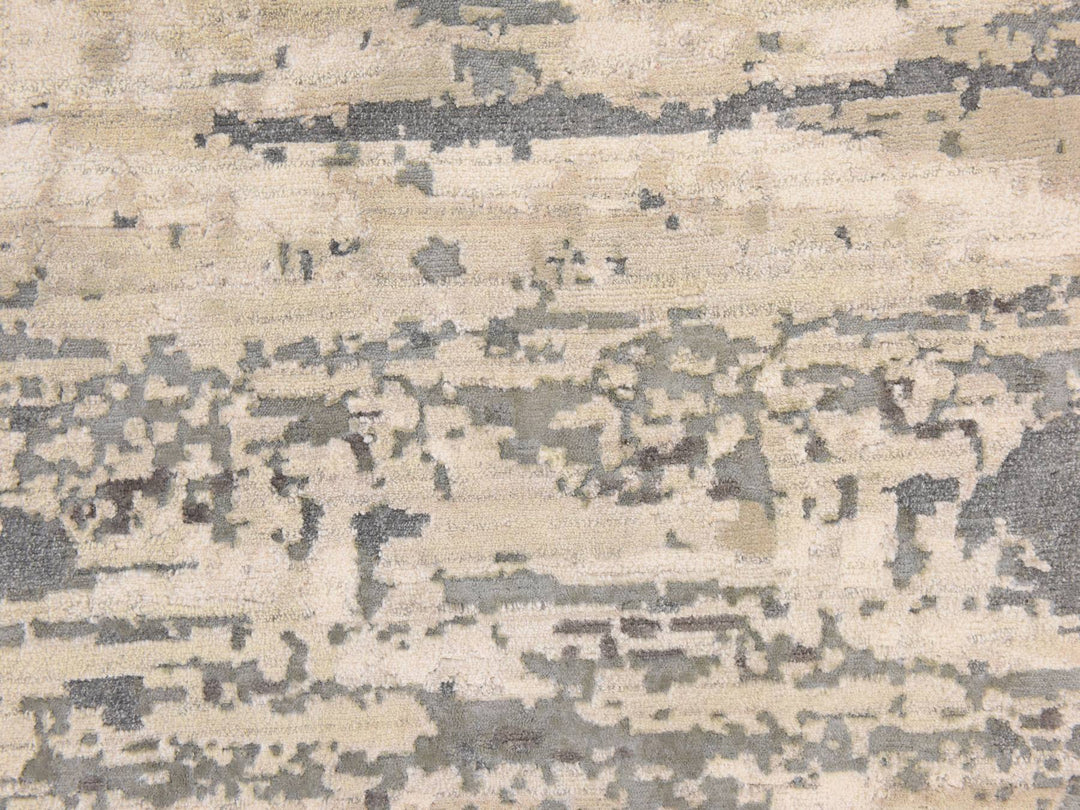 8'3" x 8'3" New Hand Knotted Grey Wool & Silk Round Oriental Rug - MOA10278856