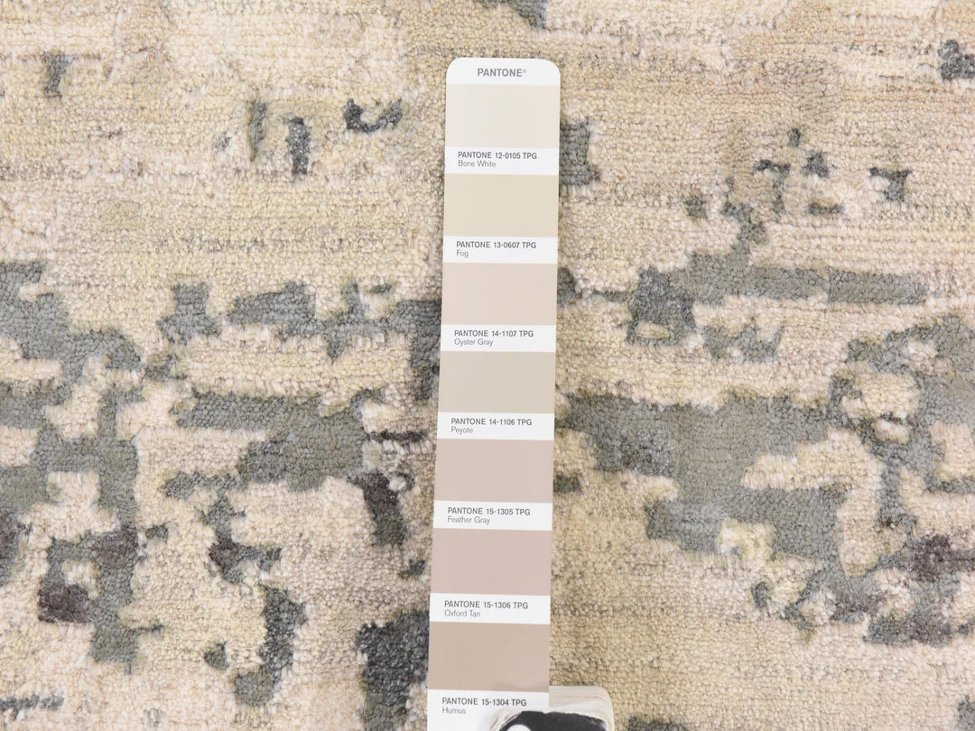 8'3" x 8'3" New Hand Knotted Grey Wool & Silk Round Oriental Rug - MOA10278856