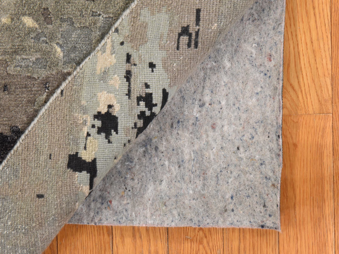 8'3" x 8'3" New Hand Knotted Grey Wool & Silk Round Oriental Rug - MOA10278856