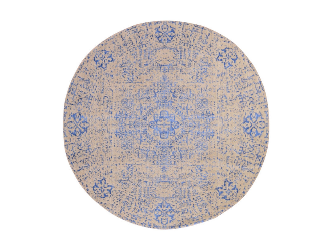 8'0" x 8'0" New Hand Loomed Beige Wool & Silk Round Oriental Rug - MOA10278858