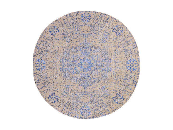 8'0" x 8'0" New Hand Loomed Beige Wool & Silk Round Oriental Rug - MOA10278858