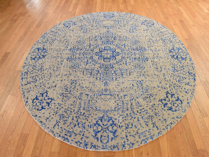 8'0" x 8'0" New Hand Loomed Beige Wool & Silk Round Oriental Rug - MOA10278858