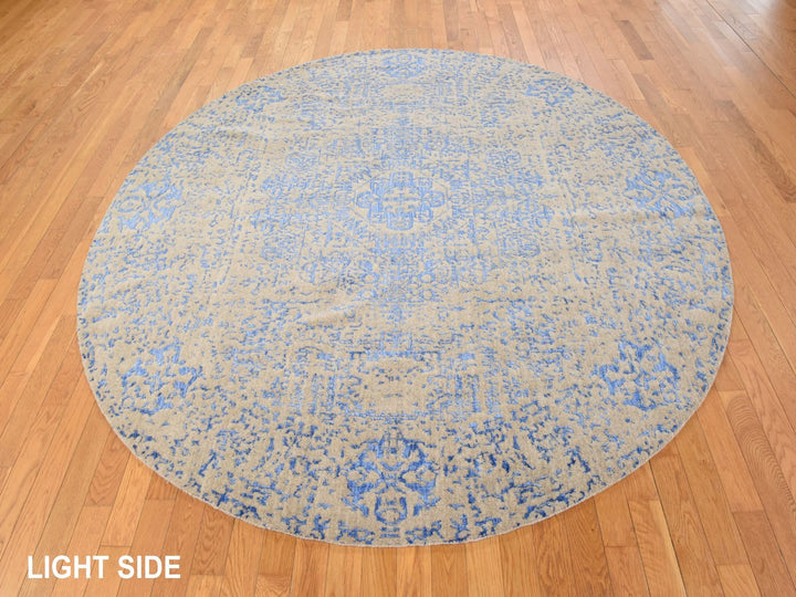 8'0" x 8'0" New Hand Loomed Beige Wool & Silk Round Oriental Rug - MOA10278858