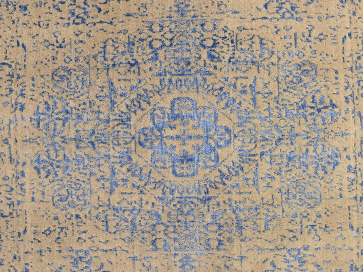 8'0" x 8'0" New Hand Loomed Beige Wool & Silk Round Oriental Rug - MOA10278858