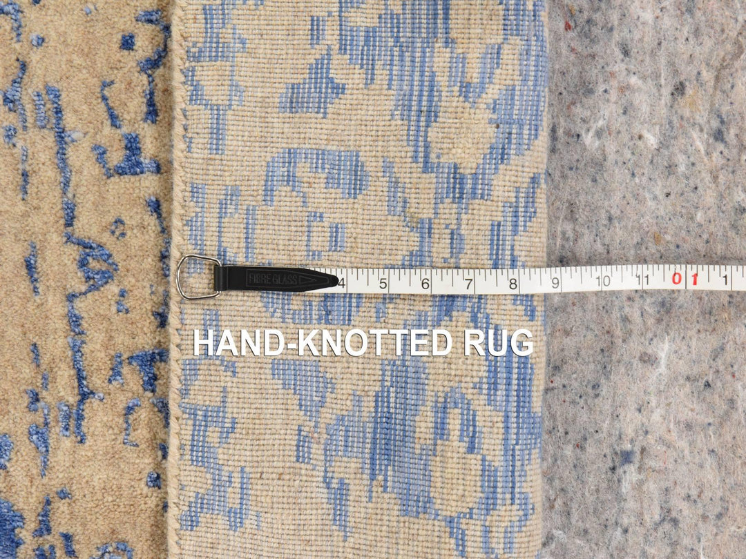 8'0" x 8'0" New Hand Loomed Beige Wool & Silk Round Oriental Rug - MOA10278858