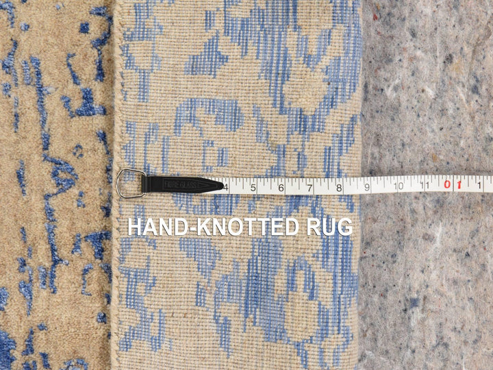 8'0" x 8'0" New Hand Loomed Beige Wool & Silk Round Oriental Rug - MOA10278858