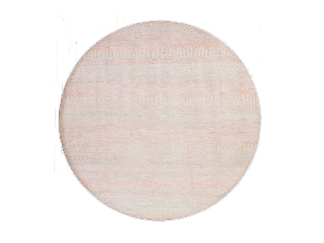 8'0" x 8'0" New Hand Knotted Pink Wool & Silk Round Oriental Rug - MOA10278860