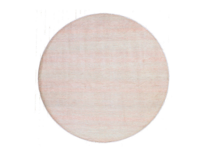 8'0" x 8'0" New Hand Knotted Pink Wool & Silk Round Oriental Rug - MOA10278860