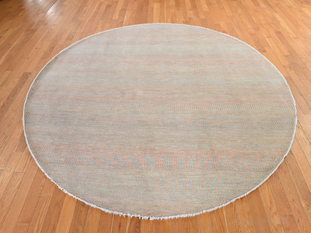 8'0" x 8'0" New Hand Knotted Pink Wool & Silk Round Oriental Rug - MOA10278860