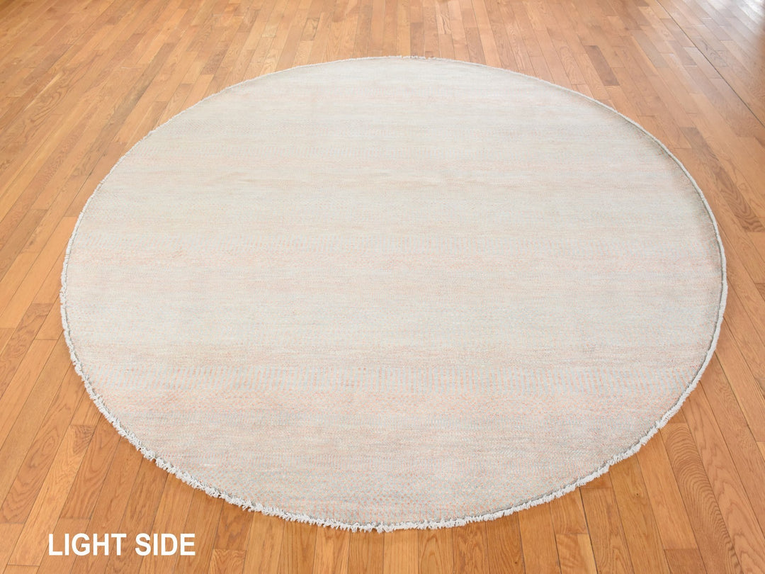 8'0" x 8'0" New Hand Knotted Pink Wool & Silk Round Oriental Rug - MOA10278860