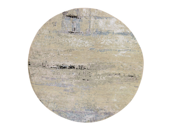 8'0" x 8'0" New Hand Knotted Beige Wool & Silk Round Oriental Rug - MOA10278861