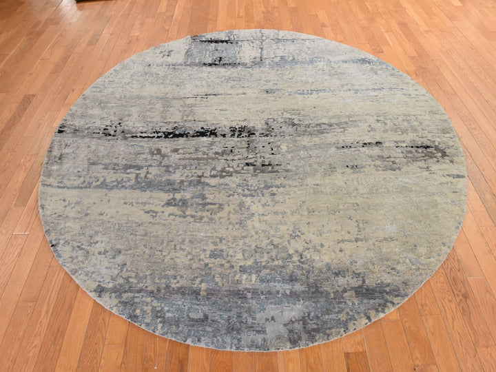 8'0" x 8'0" New Hand Knotted Beige Wool & Silk Round Oriental Rug - MOA10278861