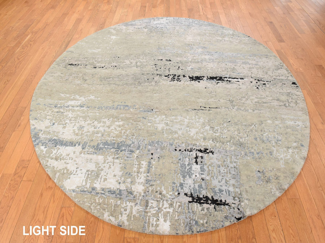 8'0" x 8'0" New Hand Knotted Beige Wool & Silk Round Oriental Rug - MOA10278861