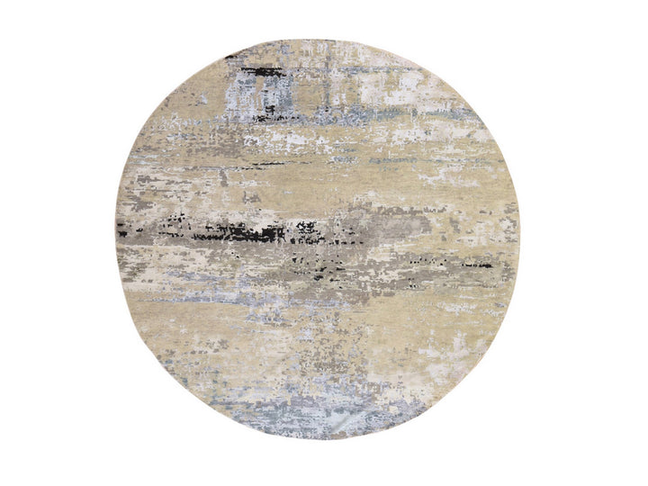 8'0" x 8'0" New Hand Knotted Beige Wool & Silk Round Oriental Rug - MOA10278862