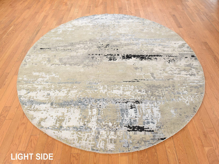8'0" x 8'0" New Hand Knotted Beige Wool & Silk Round Oriental Rug - MOA10278862