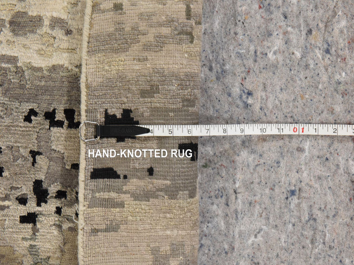 8'0" x 8'0" New Hand Knotted Beige Wool & Silk Round Oriental Rug - MOA10278862