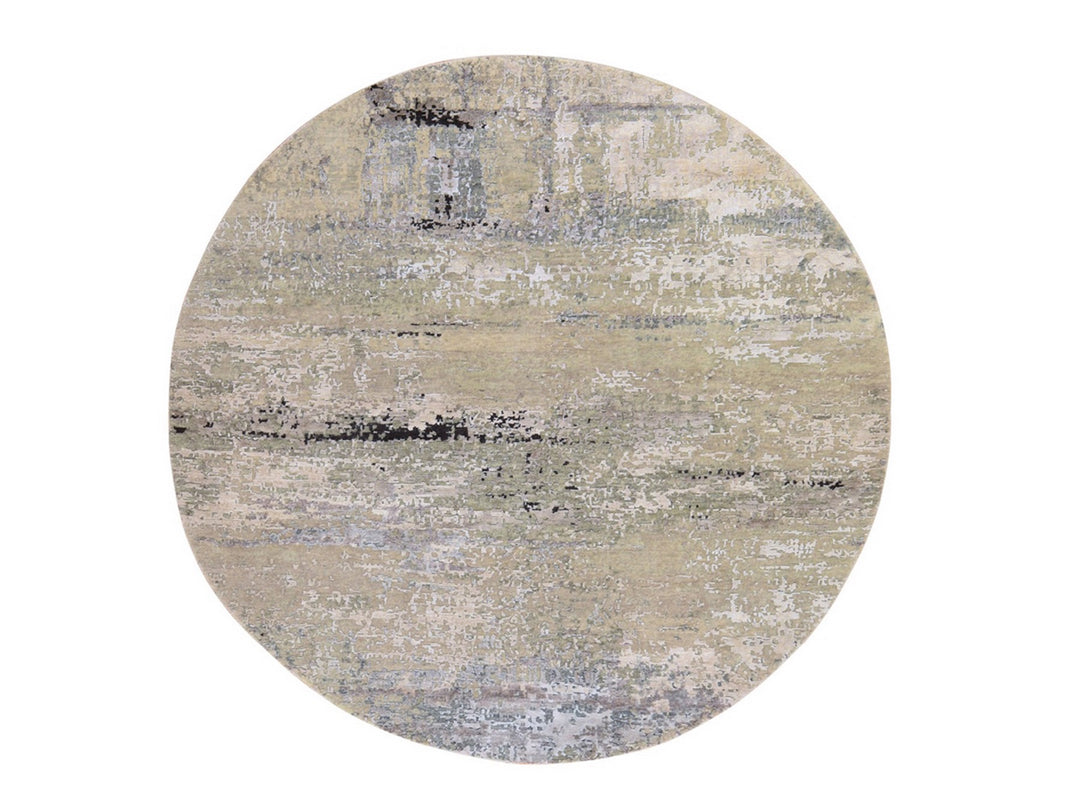 7'0" x 7'0" New Hand Knotted Beige Wool & Silk Round Oriental Rug - MOA10278863