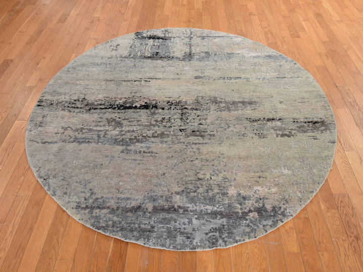 7'0" x 7'0" New Hand Knotted Beige Wool & Silk Round Oriental Rug - MOA10278863