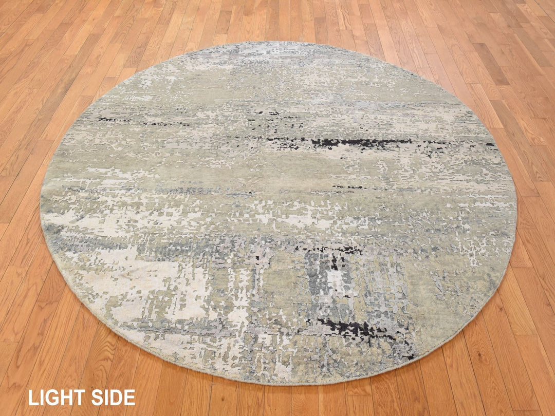 7'0" x 7'0" New Hand Knotted Beige Wool & Silk Round Oriental Rug - MOA10278863