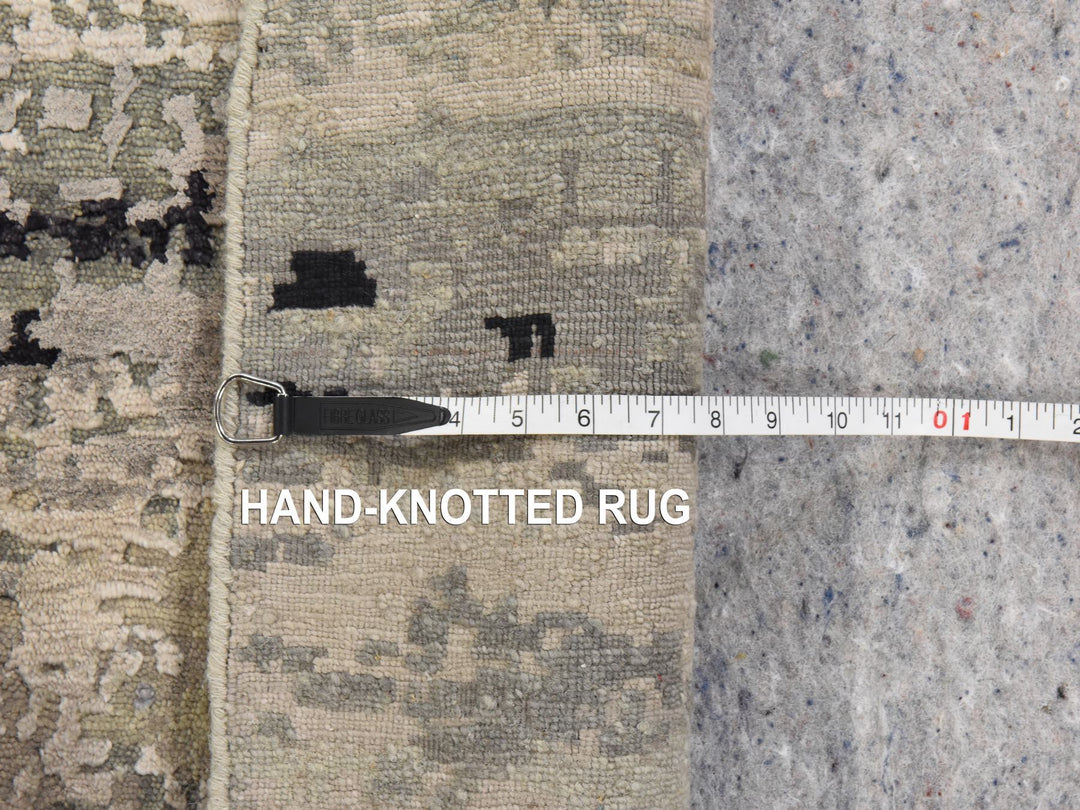 7'0" x 7'0" New Hand Knotted Beige Wool & Silk Round Oriental Rug - MOA10278863