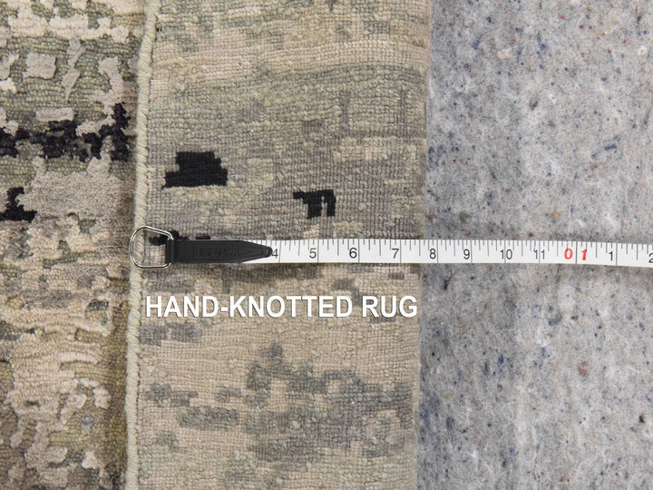 7'0" x 7'0" New Hand Knotted Beige Wool & Silk Round Oriental Rug - MOA10278863
