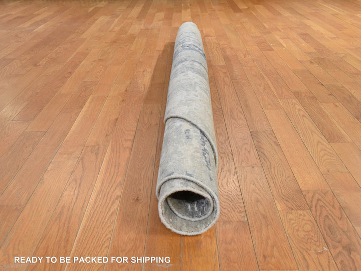 7'0" x 7'0" New Hand Knotted Beige Wool & Silk Round Oriental Rug - MOA10278863