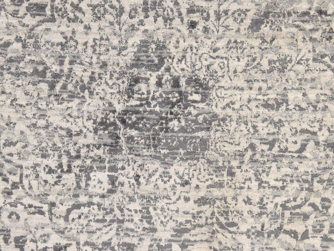 8'0" x 8'0" New Hand Knotted Grey Wool & Silk Round Oriental Rug - MOA10278864