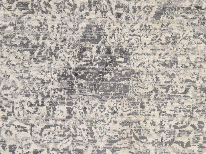 8'0" x 8'0" New Hand Knotted Grey Wool & Silk Round Oriental Rug - MOA10278864