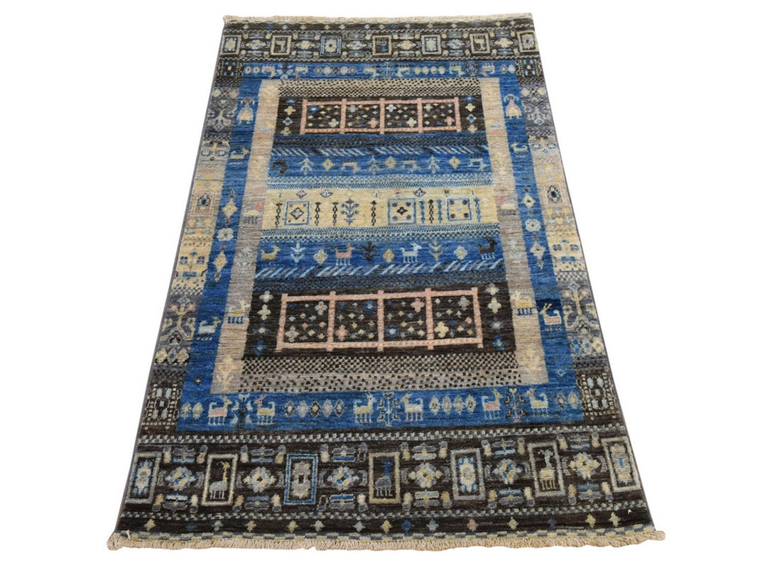 2'10" x 4'10" New Hand Knotted Blue Wool Rectangle Oriental Rug - MOA10278865