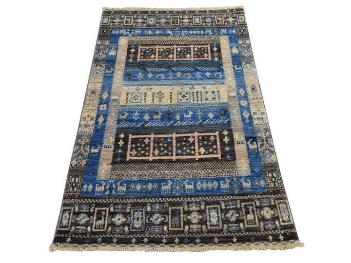 2'10" x 4'10" New Hand Knotted Blue Wool Rectangle Oriental Rug - MOA10278865