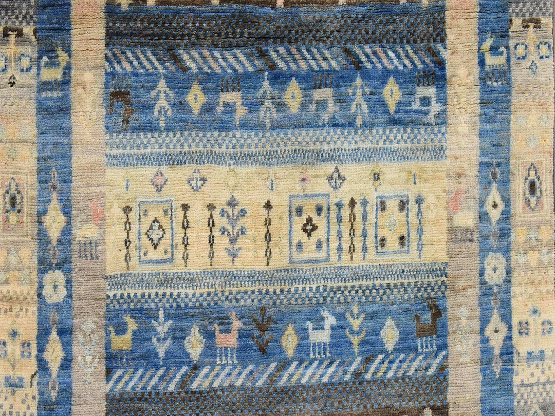2'10" x 4'10" New Hand Knotted Blue Wool Rectangle Oriental Rug - MOA10278865