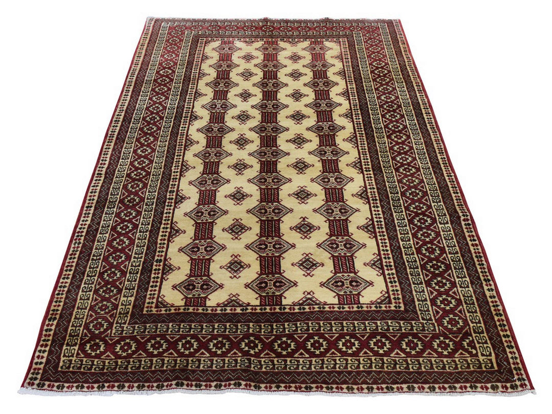 4'6" x 7'0" New Hand Knotted Ivory Wool Rectangle Oriental Rug - MOA10278866