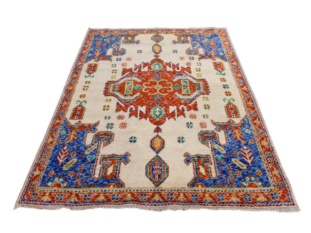 5'0" x 6'7" New Hand Knotted Ivory Wool Rectangle Oriental Rug - MOA10278867