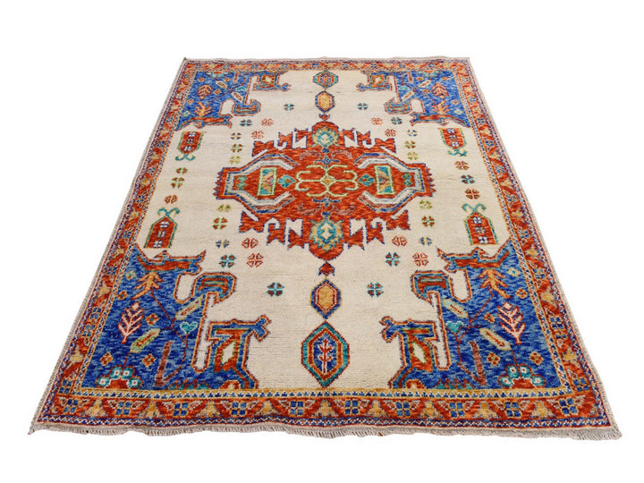 5'0" x 6'7" New Hand Knotted Ivory Wool Rectangle Oriental Rug - MOA10278867