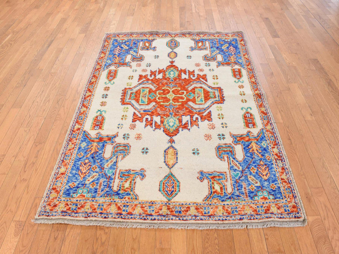 5'0" x 6'7" New Hand Knotted Ivory Wool Rectangle Oriental Rug - MOA10278867