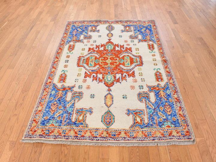 5'0" x 6'7" New Hand Knotted Ivory Wool Rectangle Oriental Rug - MOA10278867