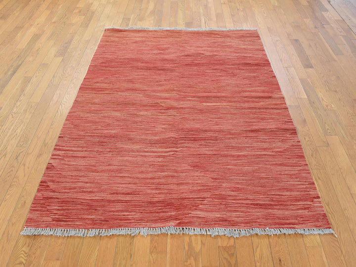 5'1" x 6'7" New Hand Woven Orange Wool Rectangle Oriental Rug - MOA10278868