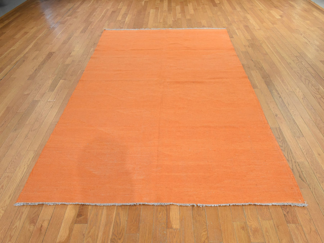 6'4" x 9'9" New Hand Woven Orange Wool Rectangle Oriental Rug - MOA10278870