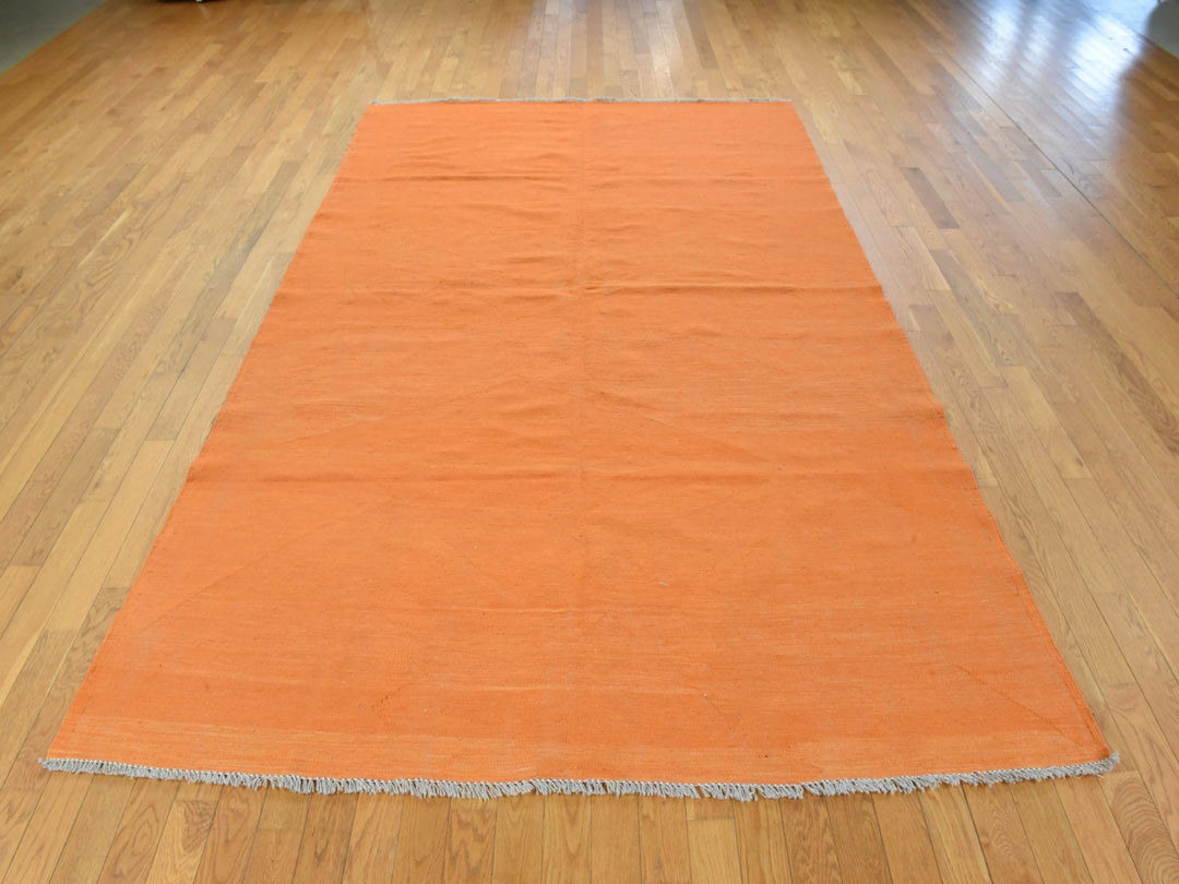 6'4" x 9'9" New Hand Woven Orange Wool Rectangle Oriental Rug - MOA10278870