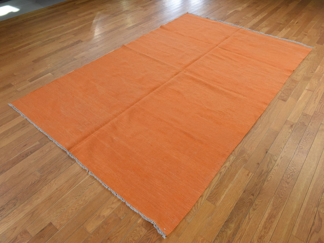 6'4" x 9'9" New Hand Woven Orange Wool Rectangle Oriental Rug - MOA10278870